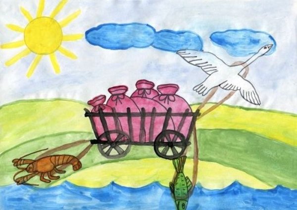 Рисунок лебедь РК И щука