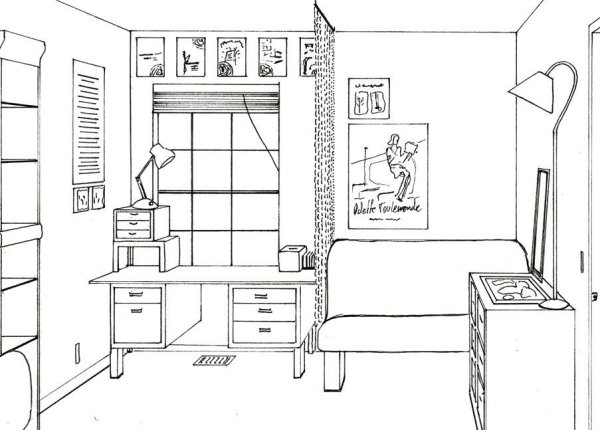 Раскраска интерьер детской комнаты