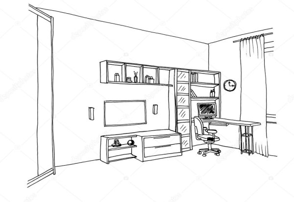 Нарисовать комнату с мебелью