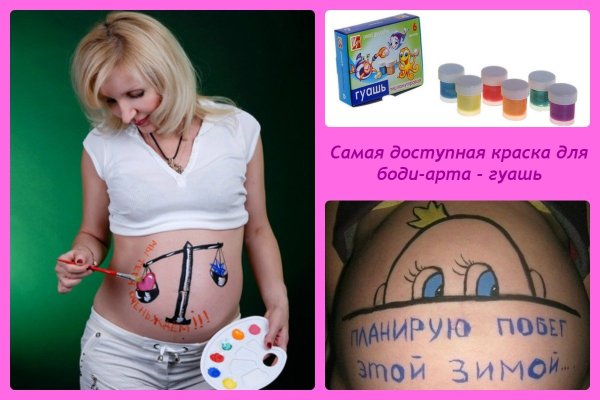 Рисунок красками на животе беременной