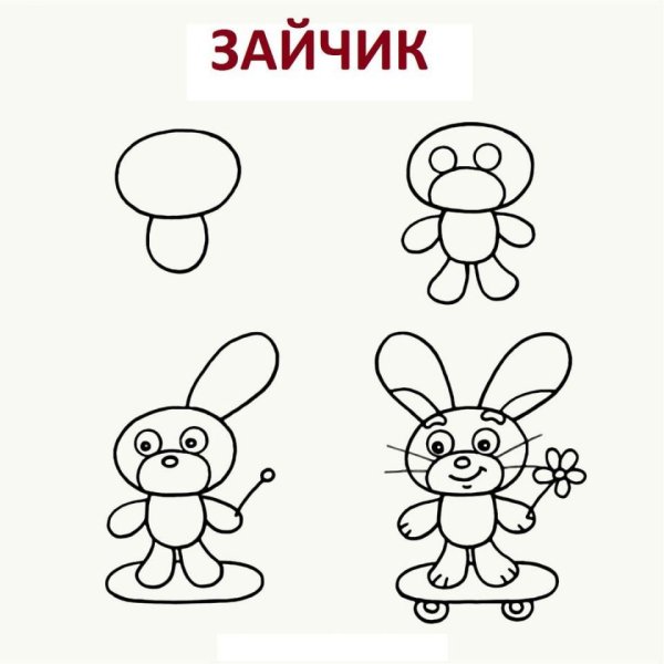 Поэтапное рисование зайчика