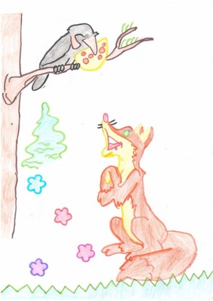 Иллюстрация к басне ворона и лисица