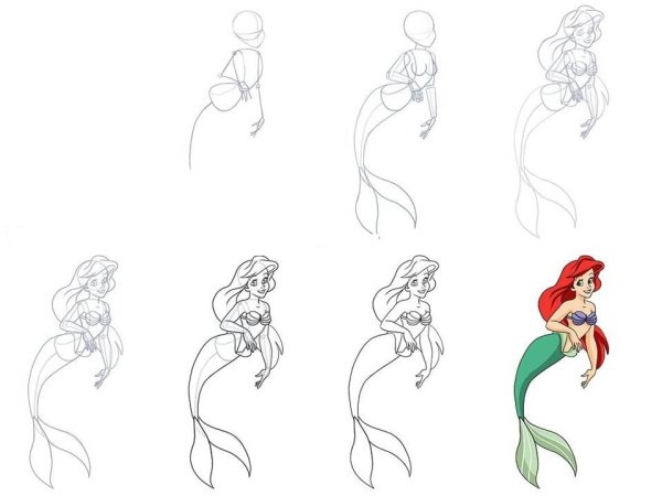 Рисунки Ариель пошагово