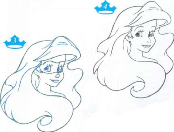 Поэтапное рисование Русалочки Ариэль