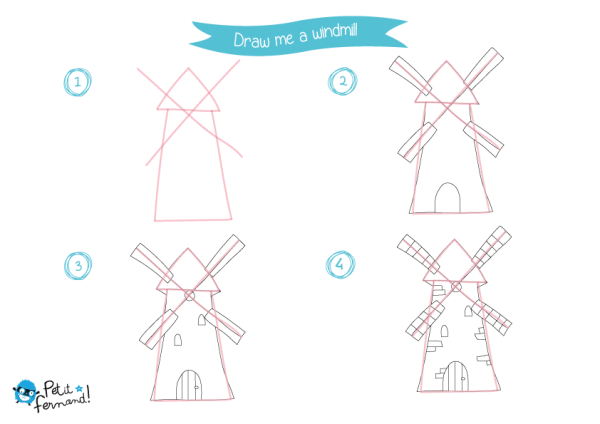 Поэтапное рисование мельницы