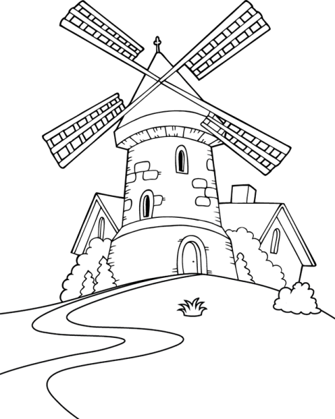 Ветряная мельница раскраска