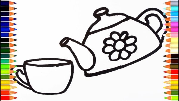 Раскраска чайник и чашка для детей