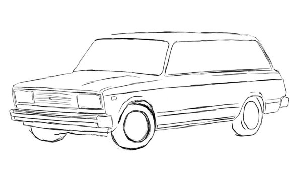 Рисунки карандашом машины ВАЗ 2106 поэтапно