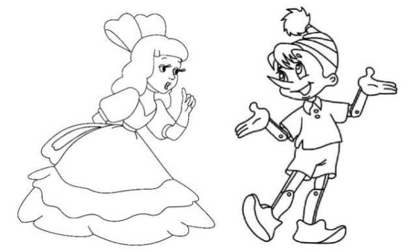 Буратино рисунок детский