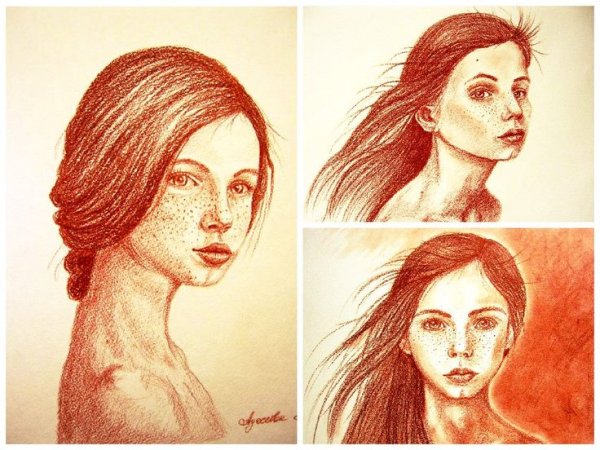 Лёгкие портреты сангиной