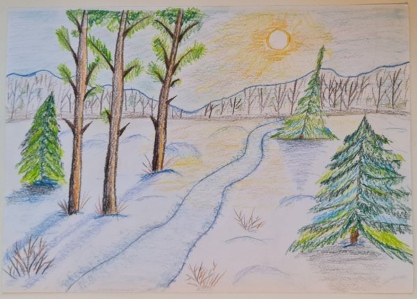 Зимнее утро рисунки детей