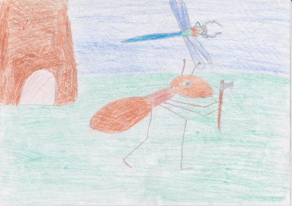 Рисунок Стрекоза и муравей 2 класс