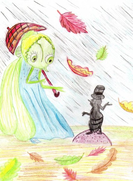 Стрекоза и муравей басня рисунок карандашом