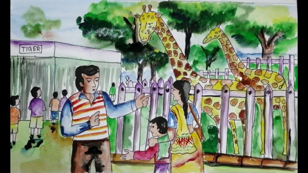 Люди в зоопарке рисунок