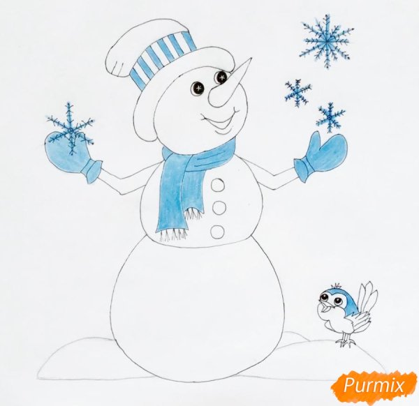 Пошаговое рисование снеговика для детей