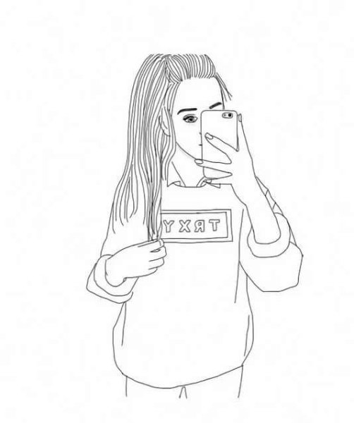 Рисунки для срисовки девушки с телефоном