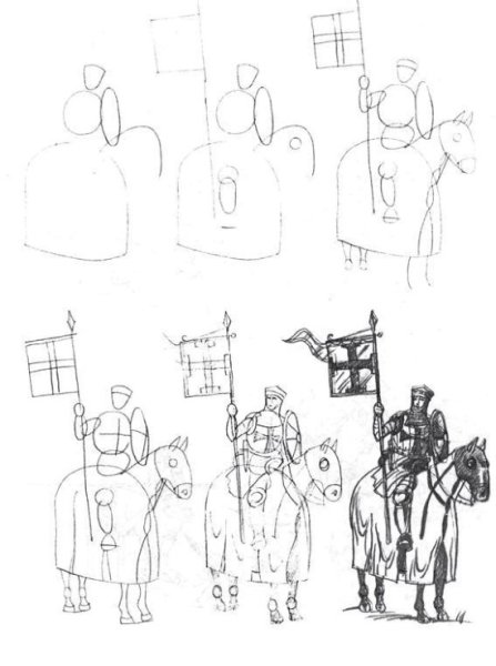 Рыцарь на коне карандашом