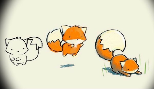 Лиса цветными карандашами