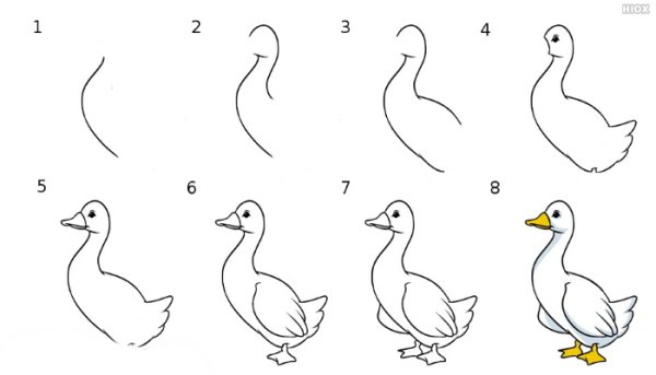 Поэтапное рисование гуся
