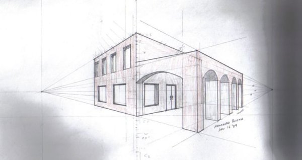 Перспектива с тремя точками схода архитектура