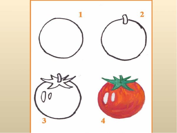 Рисование овощей и фруктов для детей