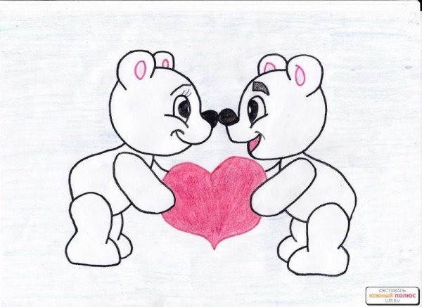 Рисунки для срисовки Медвежонок с сердечком