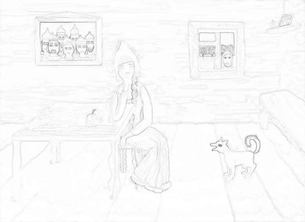 Рисунок о мёртвой царевне и семи богатырях