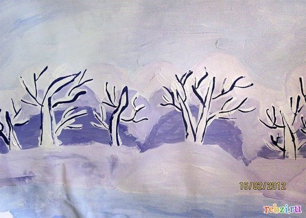 Зимний лес поэтапное рисование