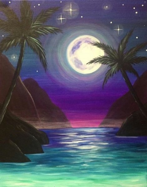 Ночной пейзаж гуашью