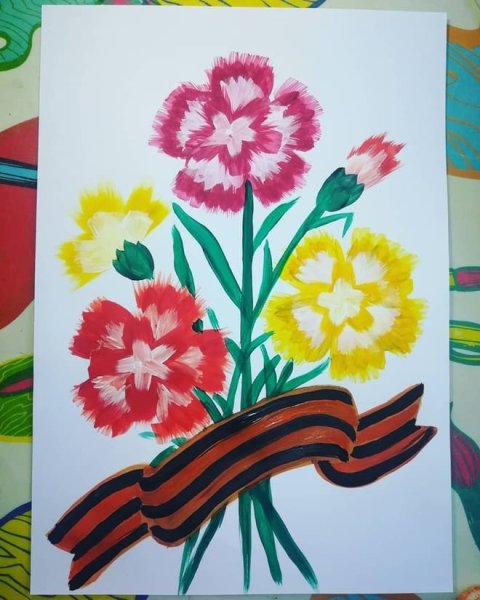 Рисование гвоздика на 9 мая