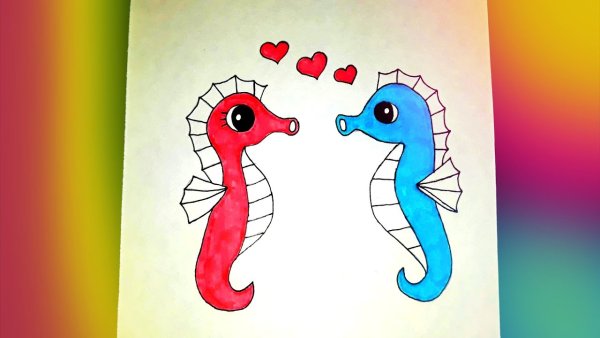 Морской конек для детей поэтапный рисунок