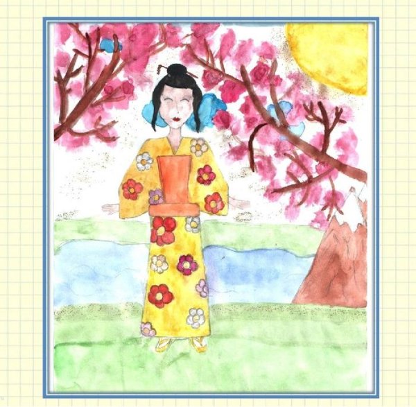 Японка в кимоно раскраска