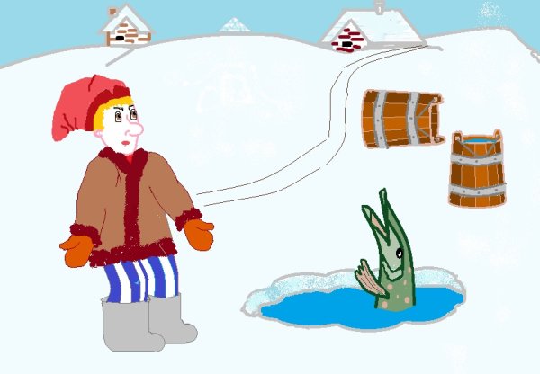 Рисунок Емели из сказки по щучьему велению