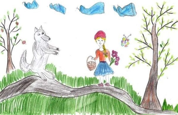 Детские рисунки к сказке красная шапочка