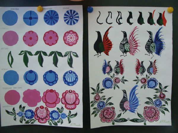 Поэтапность рисования Городецкой росписи