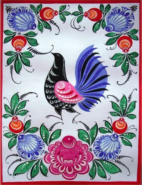 Элемент Городецкой росписи "Городецкий фазан"