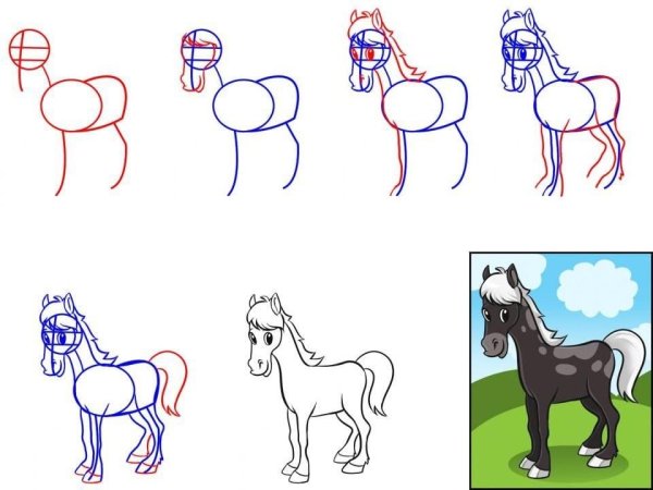 Лошадь для срисовки карандашом легкие