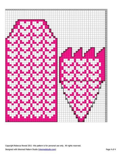 Варежки жаккардовые узоры с сердечками