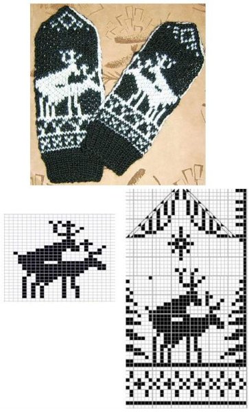 Жаккардовые варежки с оленем