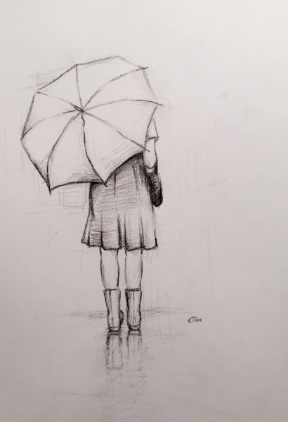 Человек с зонтом рисунок карандашом