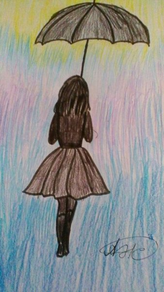 Девушка с зонтом рисунок