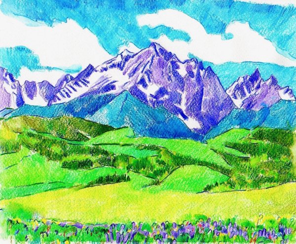 Саяны горы цветными карандашами