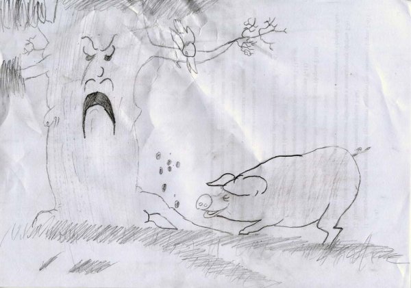 Рисунок к басне Крылова свинья под дубом