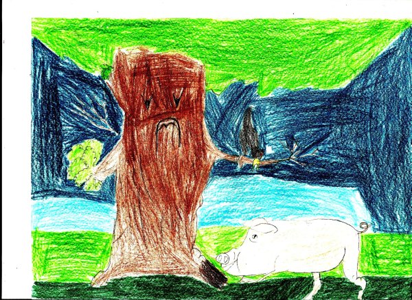 Рисунок по басне Крылова свинья под дубом