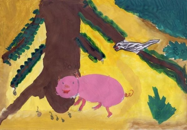 Свинья под дубом рисунок