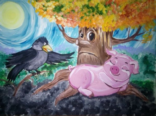 Иллюстрация к басне Крылова свинья под дубом