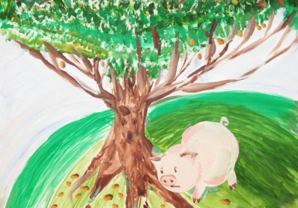 Иллюстрация к басне Крылова свинья под дубом