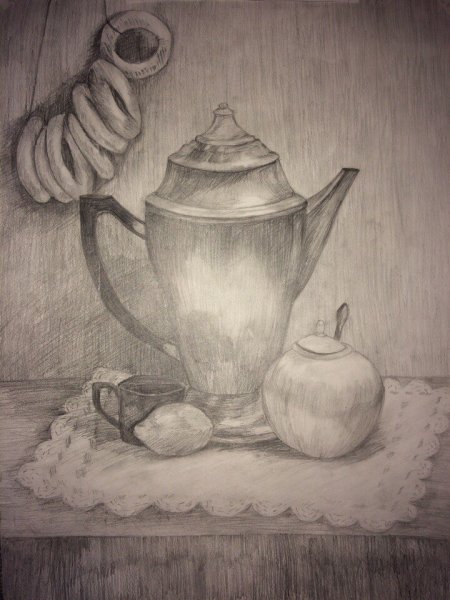 Натюрморт с чайником карандашом