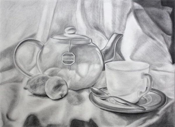 Натюрморт с чайником карандашом
