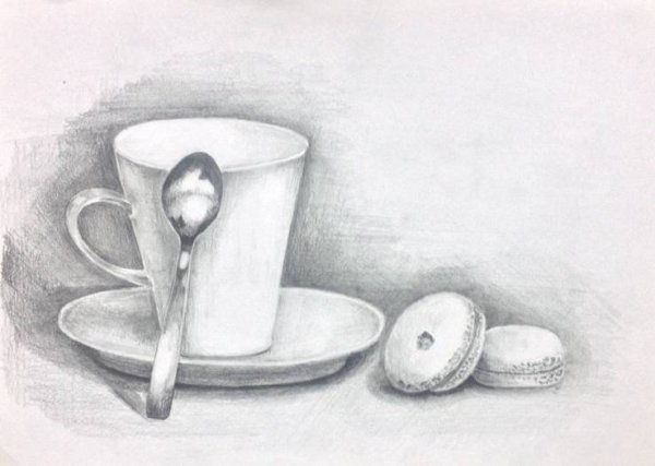 Натюрморт завтрак карандашом